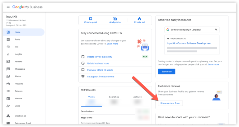 Share Google review form